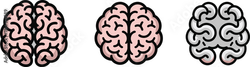 Human brain illustration, neuroscience concept, medical anatomy, psychology symbol, intelligence organ, cad drawing flat vector illustration, creative design