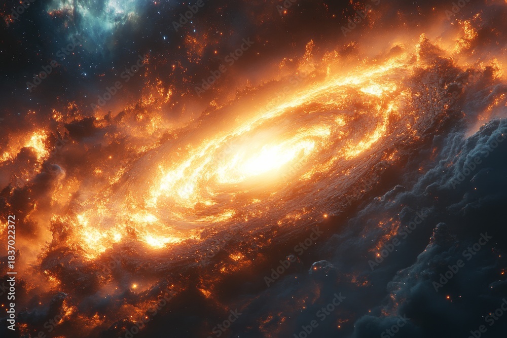 Obraz premium Radiant Galaxy With Fiery Edges In Space