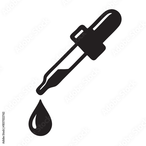 Pipette with dropping liquid black glyph icon, laboratory tool and medical dropper