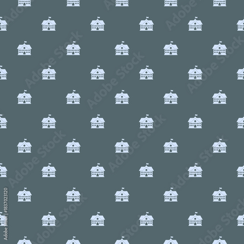 School building seamless pattern isolated on color background