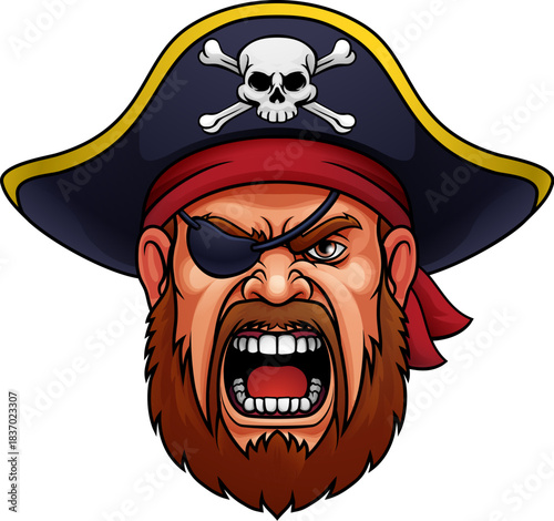A pirate captain angry mascot cartoon man face or head.