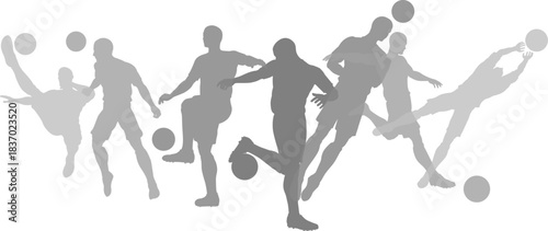 Silhouette soccer football player set. Active sports people healthy players fitness silhouettes concept.