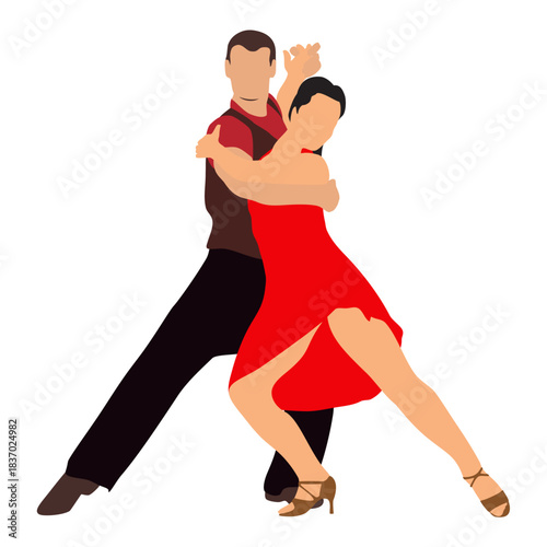 Vector illustartion elegant couple dancing tango on white background