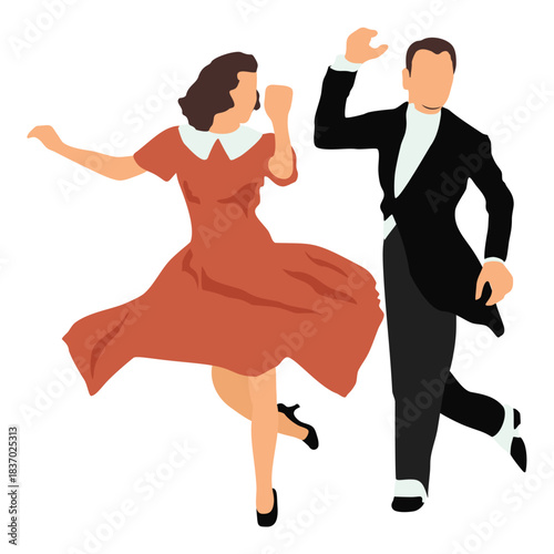 elegant couple dancing tap dance on white background