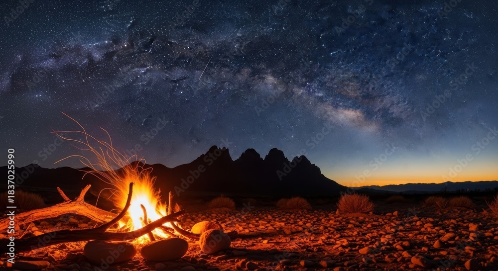 Obraz premium Campfire Under Milky Way Galaxy Stars