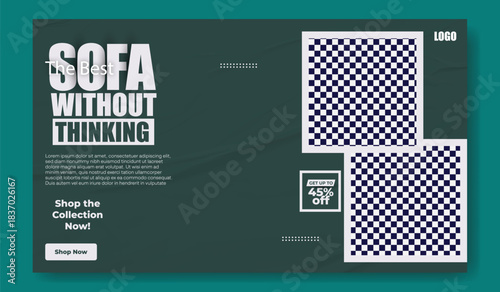 Modern sofa advertisement with discount offer and stylish design for furniture retailers