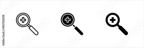 Magnifier plus icon set, vector illustration, eps10