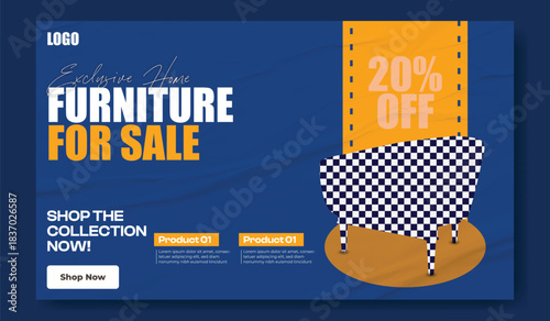 Modern home decor collection featuring stylish furniture and interior design ideas with discount offer.
Modern furniture for sale advertisement with 20 percent off discount and lifestyle images showca