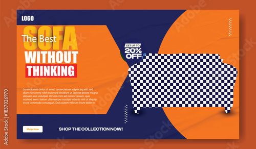 Modern sofa advertisement with discount offer and stylish design for furniture retailers