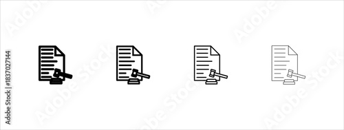 A set of legal document icons with scales of justice. The scales of justice symbol represents legal documents, law, and justice. White background, eps10.