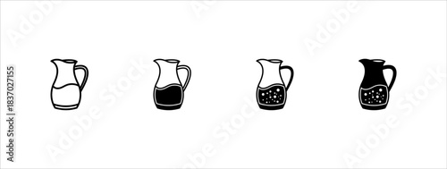 Set of glass icons containing milk jugs isolated on a white background. Milk kettle. Glass decanter containing drinking milk, eps10.