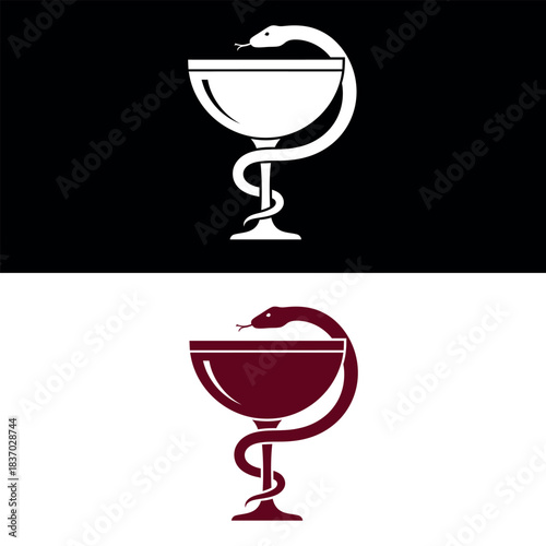 Flat vector icon of the bowl of hygieia symbol isolated on white background