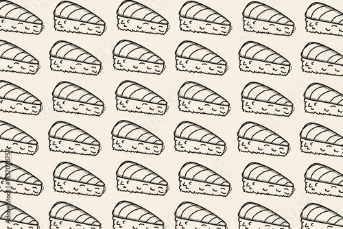 Hand-Drawn Sushi Seamless Pattern on Neutral Background
