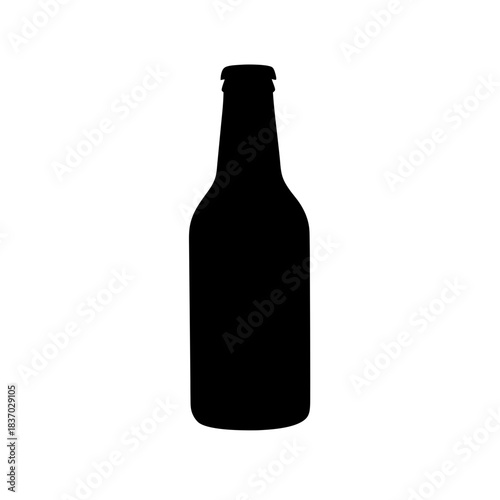 Minimalist black silhouette illustration of a beverage bottle isolated on a pure white background