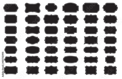 Mixed Vintage Frame Vector Bundle: Black Silhouette and Outline Retro Label Shapes Set