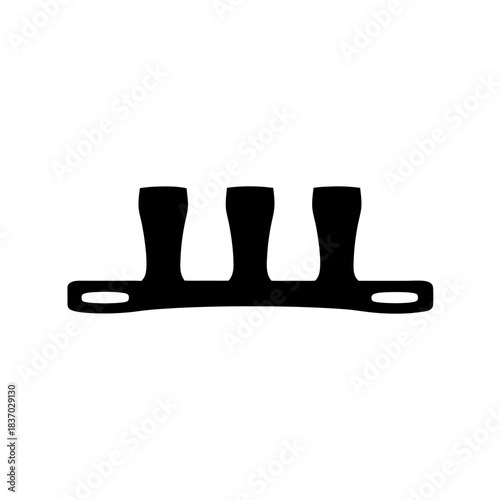 Abstract black silhouette icon of a three-pin electrical connector or mounting bracket
