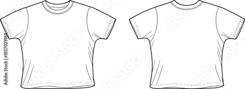 Plain white t-shirt front and back view, unisex short sleeve apparel template, blank clothing mockup, fashion design illustration, garment outline