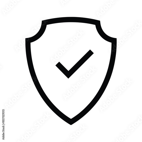 Security Shield Outline Icon with Checkmark for Protection and Safety Vector