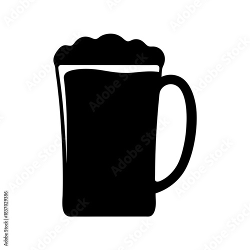 A simple black silhouette graphic representation of a frothy beer mug icon