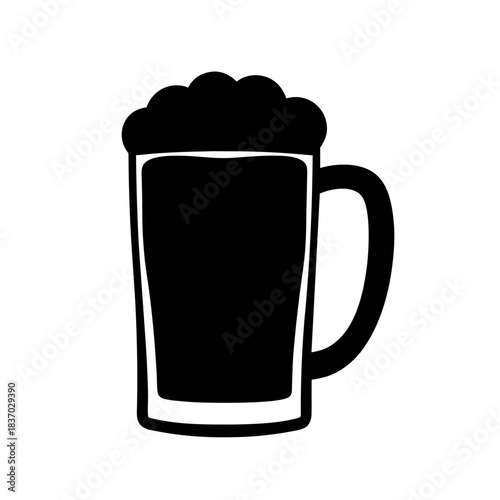 A simple black silhouette icon of a tall beer mug filled with frothy foam