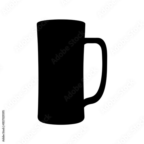 A minimalist black silhouette illustration of a tall, classic beer mug with a handle