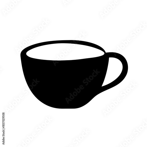 A minimalist black silhouette illustration of a cup filled with hot beverage like coffee or tea