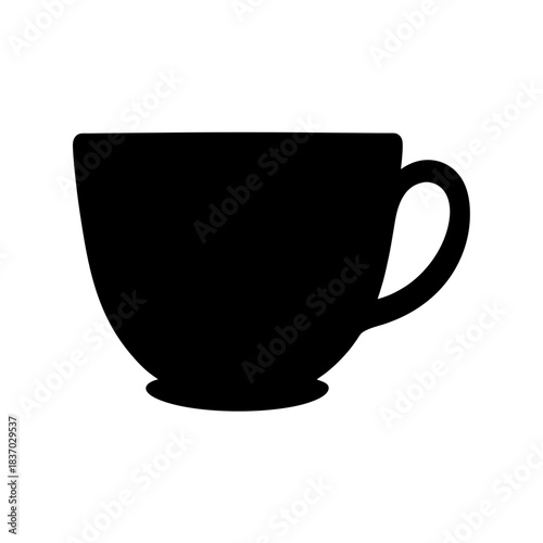 Black silhouette of a teacup icon, minimalist and simple vector graphic design