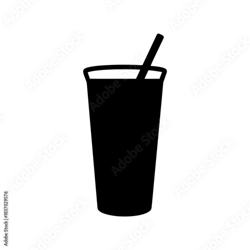 A simple silhouette icon of a beverage cup with a straw for drinks