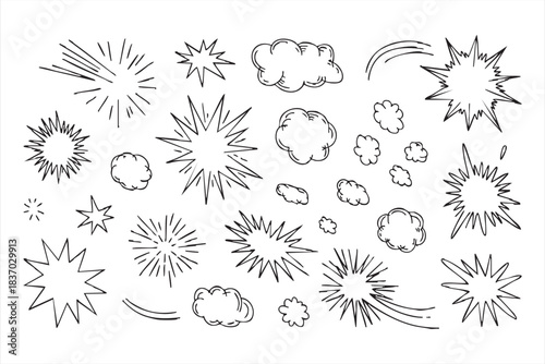 Hand-Drawn Comic Explosion and Burst Elements for Dynamic Artwork