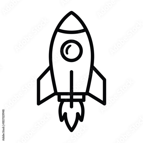 Outline Icon of Rocket Launching with Fire for Startup and Space Travel