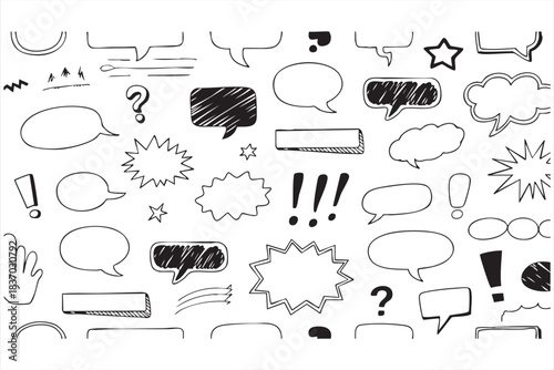 Hand-Drawn Callout Icons with Exclamation Marks, Stars, and Dialogue Forms