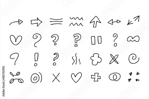 Playful Sketch Symbols with Question Points, Exclamation Marks, and Accents