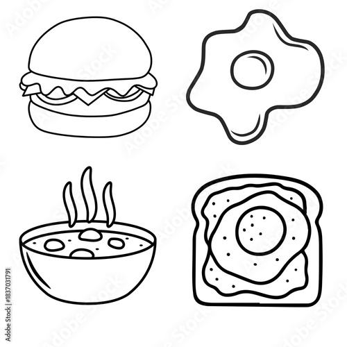 Outline Drawing of Breakfast Meals