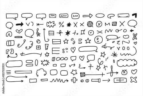 Minimalist scribble set with random shapes and expressive marks