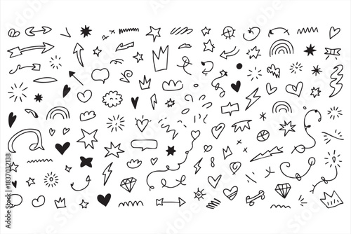 Decorative hand-drawn doodles for social graphics and creative compositions