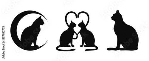 Collection of elegant cat silhouettes on white background