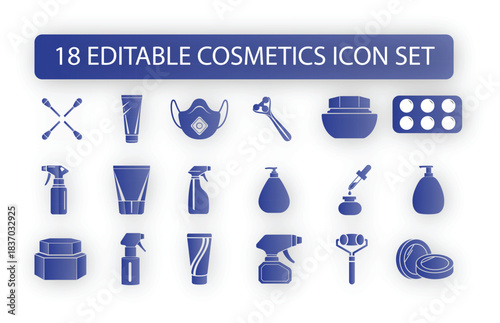Editable Cosmetics Icon Set Vector for Skincare and Beauty Products