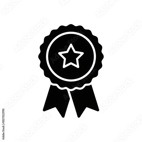 Elegant black outline award ribbon emblem with five point star signifying quality achievement and success