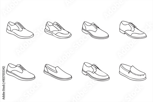 Men’s footwear icons including oxfords, loafers, lace-ups, and classic dress shoes