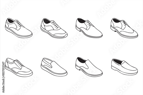Minimal men’s footwear graphics featuring casual and formal shoe designs