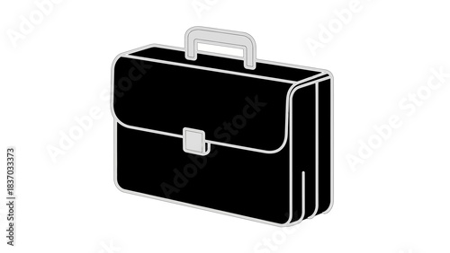 A sleek black briefcase with a light grey handle and clasp, depicted against a white background.