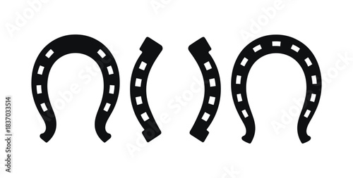 Collection of black horseshoe vector silhouettes on a white background