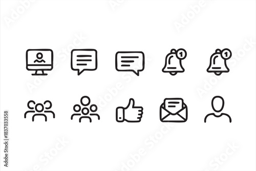 Social interaction icon set for messaging tools, comment systems, and user profiles