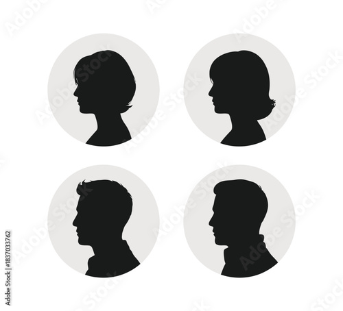 Collection of diverse silhouette portraits in oval frames