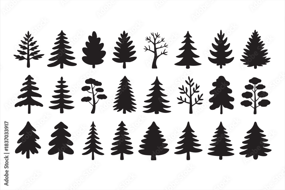Obraz premium Black silhouette tree shapes for forest and landscape design