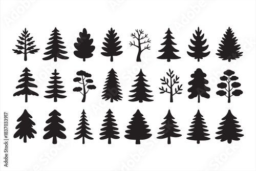 Black silhouette tree shapes for forest and landscape design