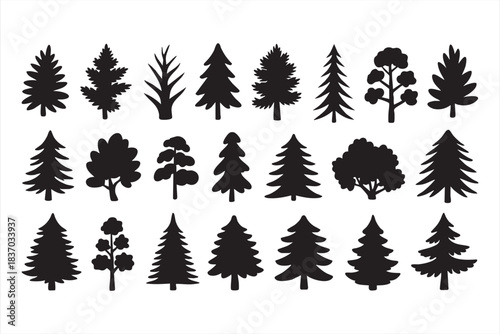 Evergreen and deciduous tree icons in bold solid style