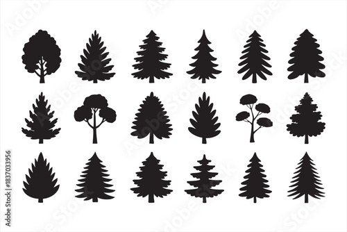 Minimal tree silhouettes for nature graphics and branding