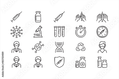 Science and vaccine outline icon pack for research visuals