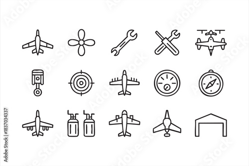 Technical aircraft repair icons for aviation apps